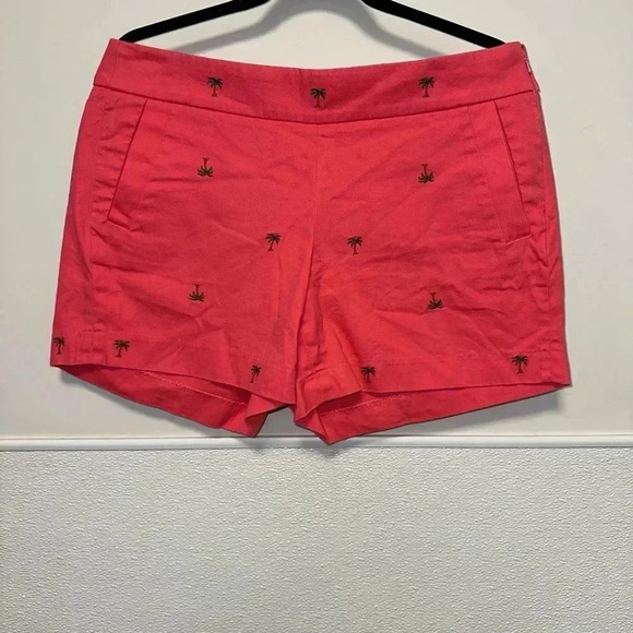 Women's J.Crew Shorts, Size 8, Salmon / Coral Pink with Palm trees - Picture 1 of 11